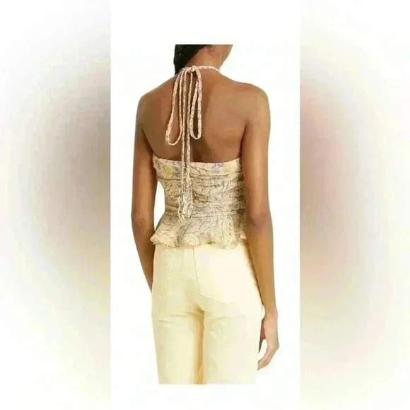 New VERONICA BEARD Arienne Paisley Silk Halter Top Yellow Size 16 - Picture 2 of 13